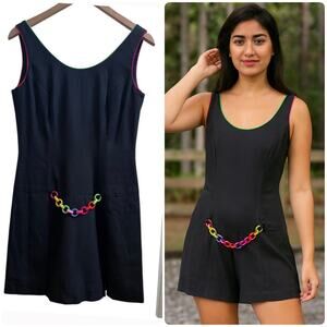 Vintage Deborah Laws Black Colorful Acrylic Open Chain Link Detail Romper Size 2